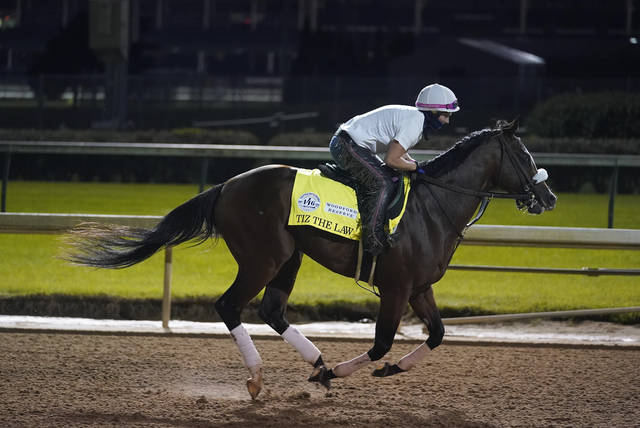125615053_web1_125615053-112781897cb5454ea96907d1f70a61a9 
			
				                                Kentucky Derby entry Tiz the Law runs during a workout at Churchill Downs, Friday, in Louisville. The 146th Kentucky Derby is scheduled for Saturday. Post time is 7:01 ET. (AP Photo/Darron Cummings)