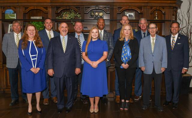 Members of the Board: front row, from left: Dr. Joyce Stubbs, Dr. Joel Pace, Presley Boyer, Rhonda Jennings Blackburn, Wayne Martin, and MSU President Dr. Jay Morgan. Second row, from left, Craig Preece, Adam Hinton, Sanford Holbrook, Eric Howard, John Holbrook, and Arthur Walker.