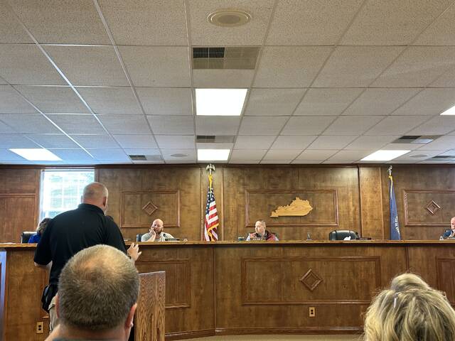 130678827_web1_IMG_8394
Flemingsburg Police Chief Brian Bowling answers questions and gives information about the medical cannabis ordinance to Fleming County Fiscal Court.
Lauren Tatman/The Ledger Independent