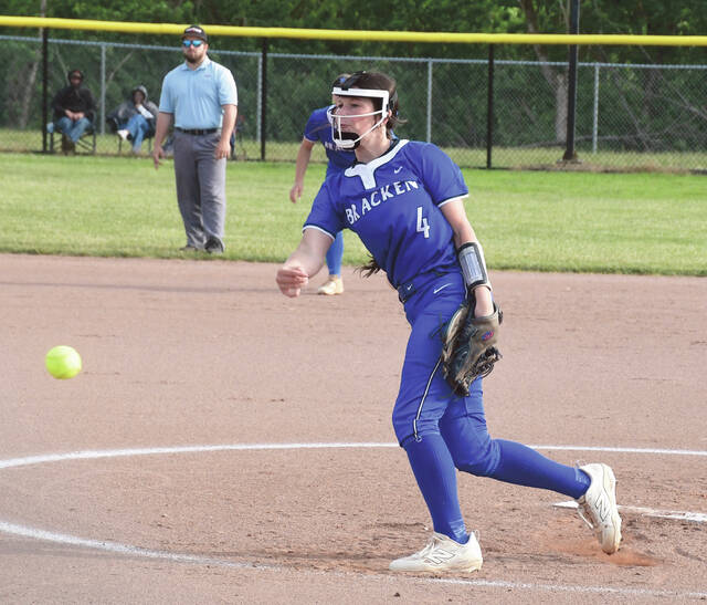 Rees Hargett sends a pitch into the strike zone against the Robertson County Lady Devils on May 13, 2026.